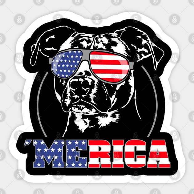 Proud Patriotic Merica Pitbull American Flag sunglasses Sticker by wilsigns